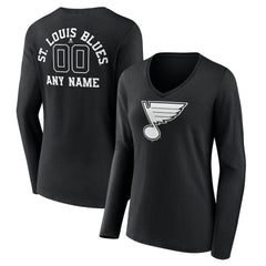 St. Louis Blues Women's Personalized Name & Number Monochrome Long Sleeve V-Neck T-Shirt - Black | US 201281569