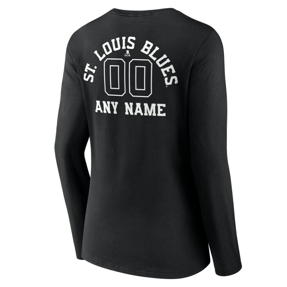 St. Louis Blues Women's Personalized Name & Number Monochrome Long Sleeve V-Neck T-Shirt - Black | US 201281569