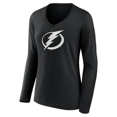 Tampa Bay Lightning Women's Personalized Name & Number Monochrome Long Sleeve V-Neck T-Shirt - Black | US 201281575