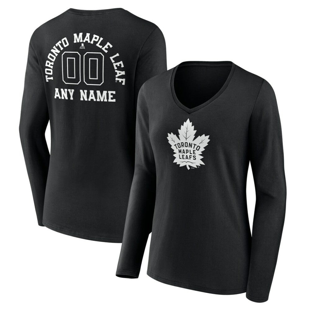 Toronto Maple Leafs Women's Personalized Name & Number Monochrome Long Sleeve V-Neck T-Shirt - Black | US 201281581