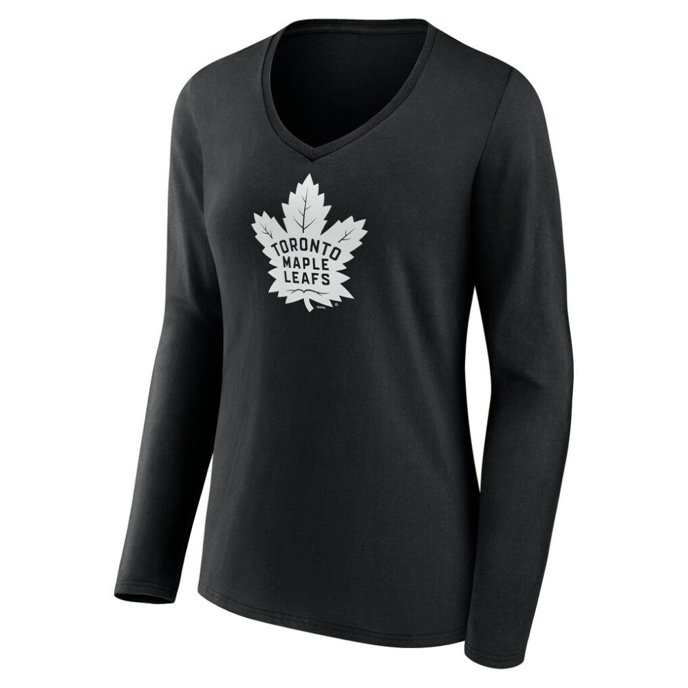 Toronto Maple Leafs Women's Personalized Name & Number Monochrome Long Sleeve V-Neck T-Shirt - Black | US 201281581
