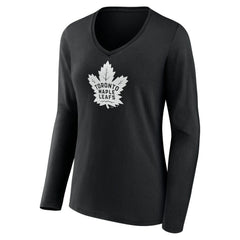 Toronto Maple Leafs Women's Personalized Name & Number Monochrome Long Sleeve V-Neck T-Shirt - Black | US 201281581