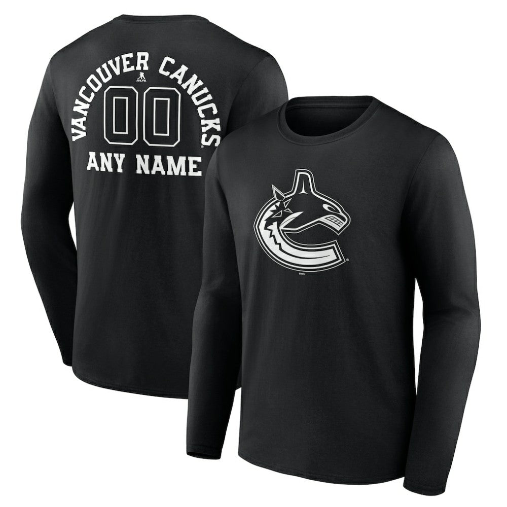 Vancouver Canucks Personalized Name & Number Monochrome Long Sleeve T-Shirt - Black | US 201281584