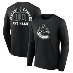 Vancouver Canucks Personalized Name & Number Monochrome Long Sleeve T-Shirt - Black | US 201281584
