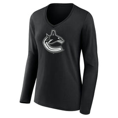 Vancouver Canucks Women's Personalized Name & Number Monochrome Long Sleeve V-Neck T-Shirt - Black | US 201281587