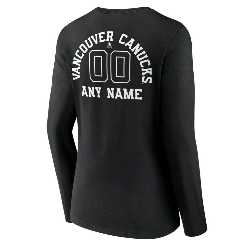 Vancouver Canucks Women's Personalized Name & Number Monochrome Long Sleeve V-Neck T-Shirt - Black | US 201281587