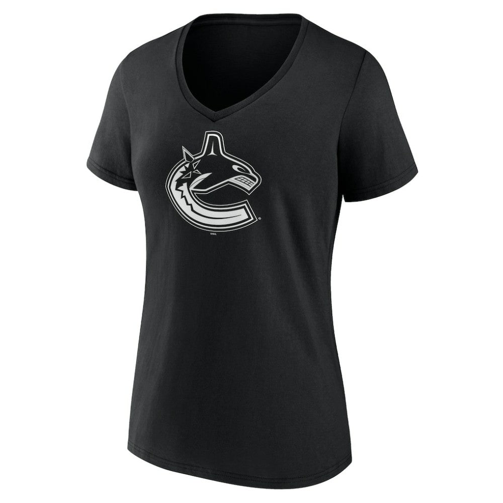 Vancouver Canucks Women's Personalized Name & Number Monochrome V-Neck T-Shirt - Black | US 201281589