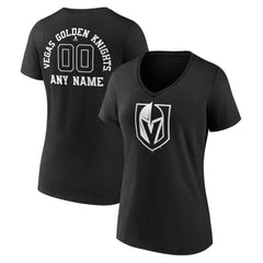 Vegas Golden Knights Women's Personalized Name & Number Monochrome V-Neck T-Shirt - Black | US 201281595