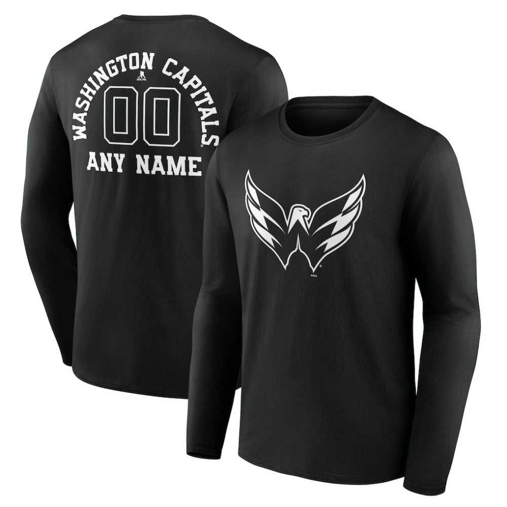 Washington Capitals Personalized Name & Number Monochrome Long Sleeve T-Shirt - Black | US 201281596