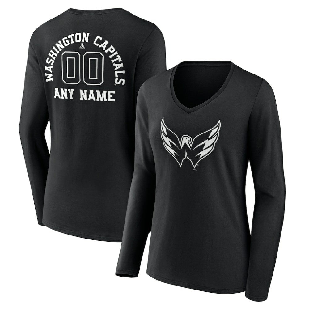 Washington Capitals Women's Personalized Name & Number Monochrome Long Sleeve V-Neck T-Shirt - Black | US 201281599
