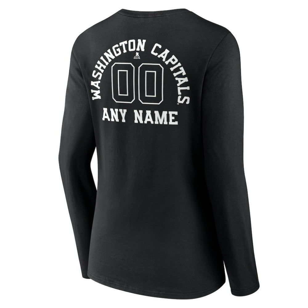 Washington Capitals Women's Personalized Name & Number Monochrome Long Sleeve V-Neck T-Shirt - Black | US 201281599