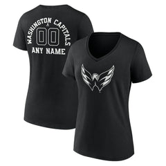 Washington Capitals Women's Personalized Name & Number Monochrome V-Neck T-Shirt - Black | US 201281601