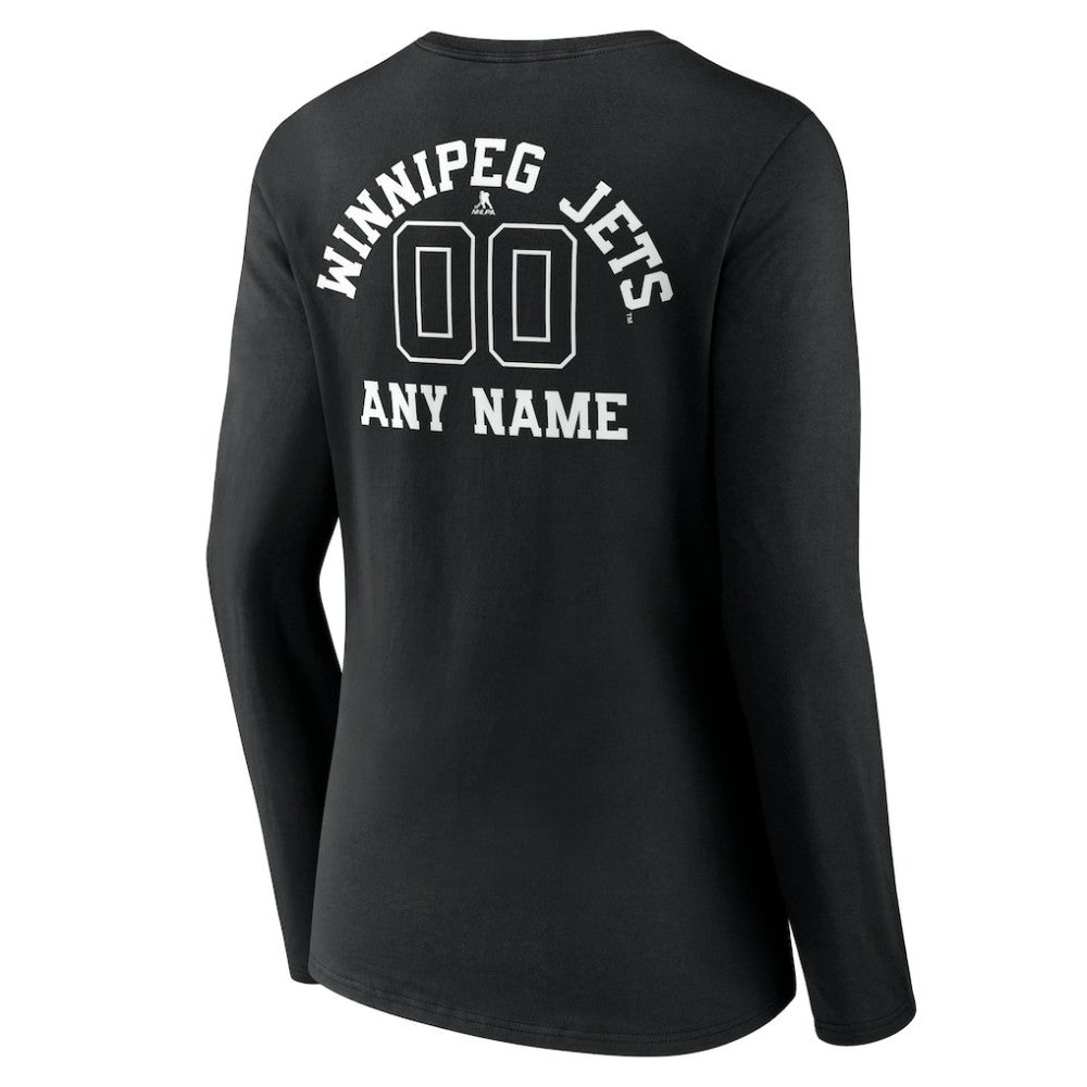 Winnipeg Jets Women's Personalized Name & Number Monochrome Long Sleeve V-Neck T-Shirt - Black | US 201281605