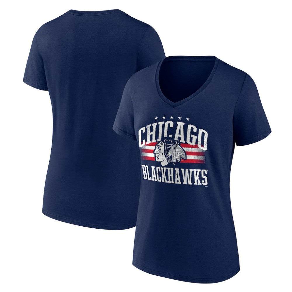 Chicago Blackhawks Women's Americana Team V-Neck T-Shirt - Navy | US 201291095