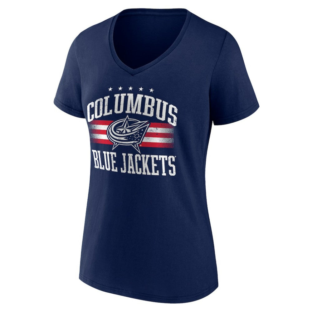 Columbus Blue Jackets Women's Americana Team V-Neck T-Shirt - Navy | US 201291114