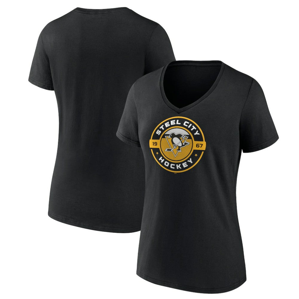 Pittsburgh Penguins Women's Native V-Neck T-Shirt - Black | US 201291243