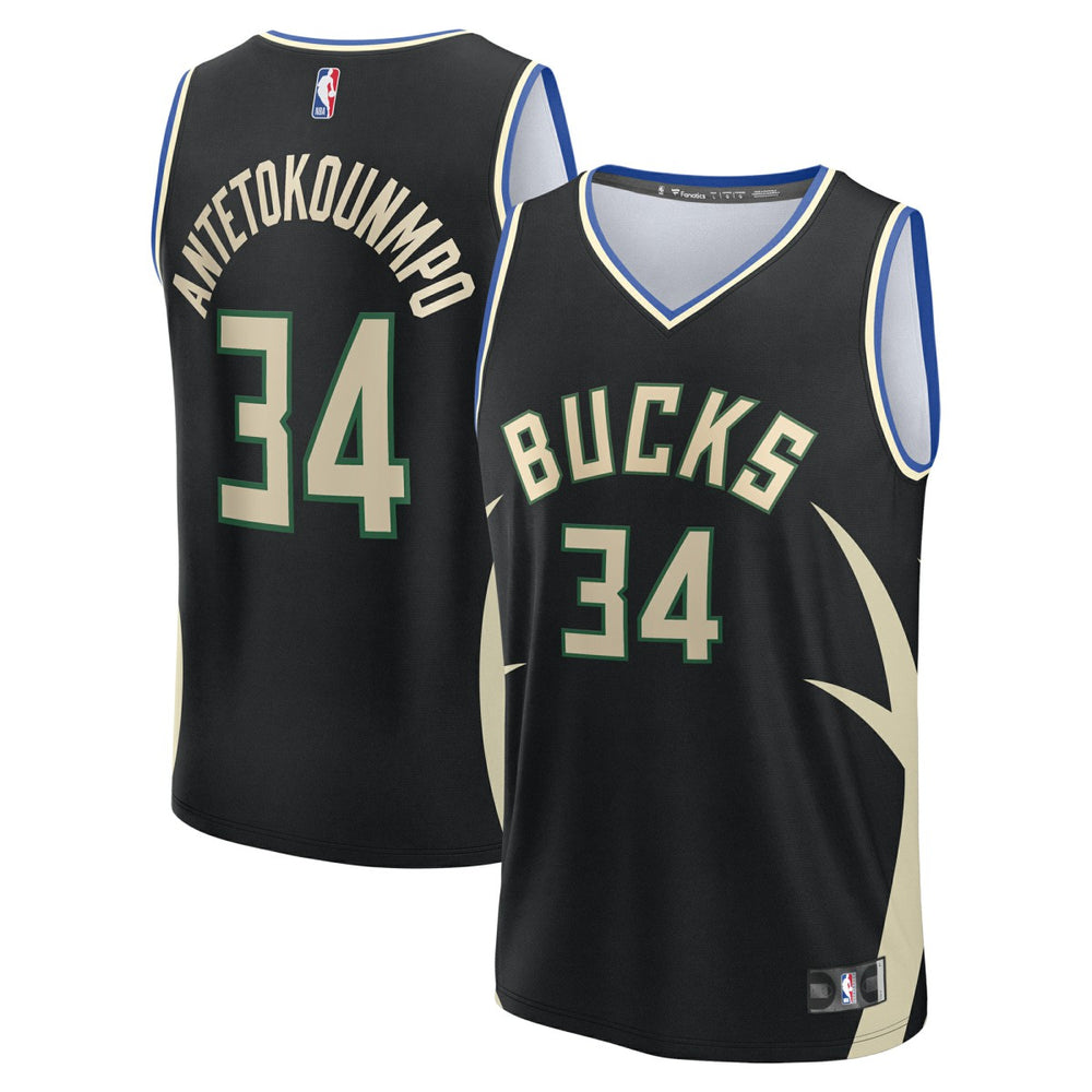 Giannis Antetokounmpo Milwaukee Bucks Youth Fast Break Replica Player Jersey Statement Edition Black - Fanatics
