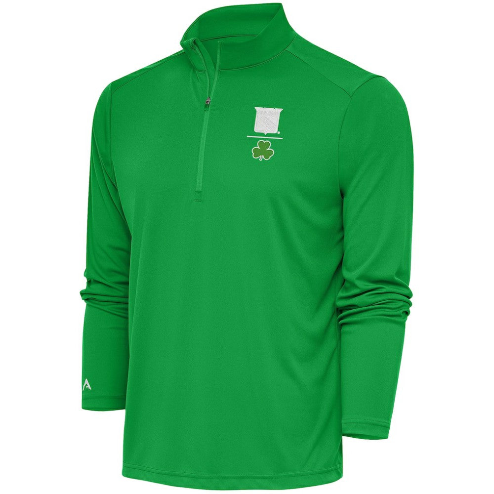New York Rangers Antigua Shamrock Tribute Quarter-Zip Pullover Top - Kelly Green | US 201296833
