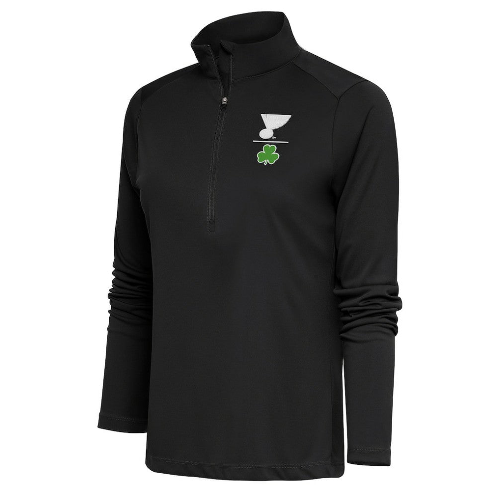 St. Louis Blues Antigua Women's Shamrock Tribute Half-Zip Pullover Top - Charcoal | US 201296922