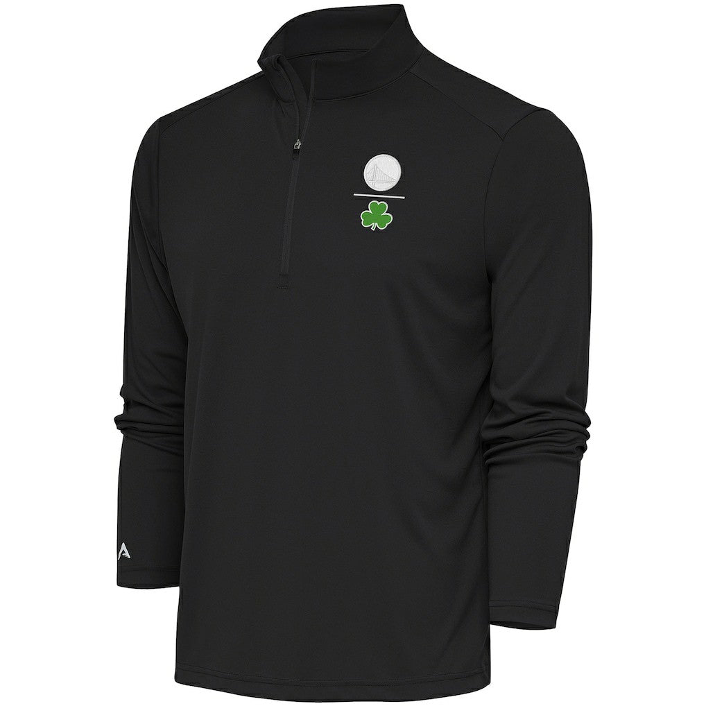 Golden State Warriors Antigua Shamrock Tribute Quarter-Zip Pullover Top Charcoal