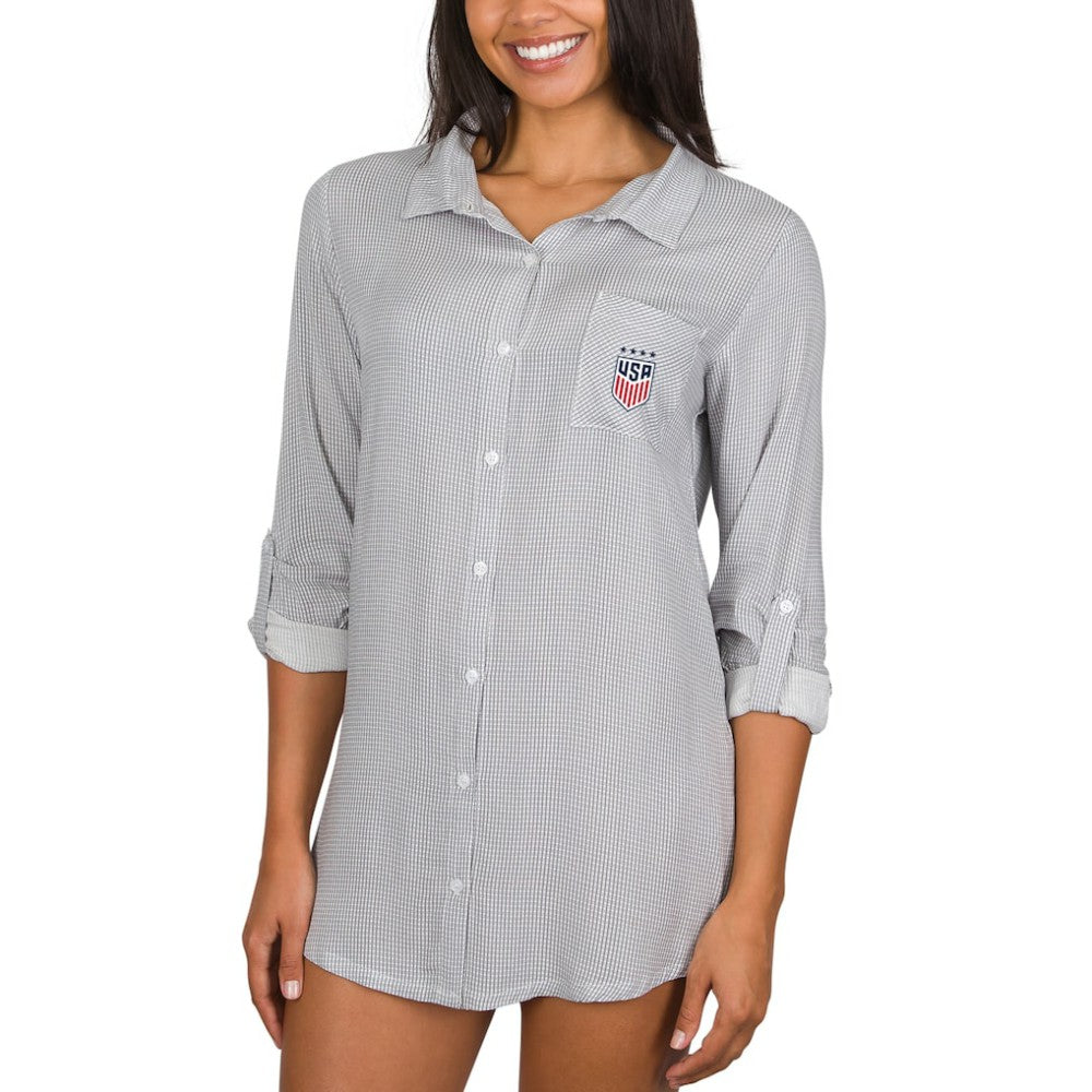 USWNT Concepts Sport Women's Melody Full-Button Long Sleeve Nightshirt Gray