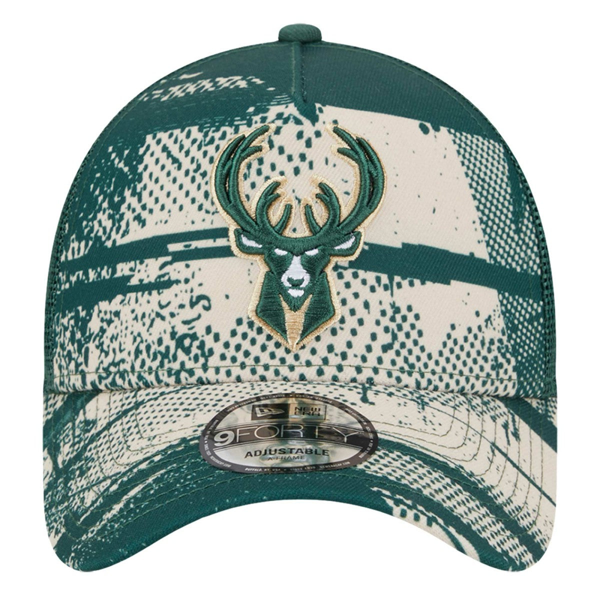 Milwaukee Bucks Tip Off A-Frame Trucker 9FORTY Adjustable Hat Hunter Green/Cream - New Era outlet