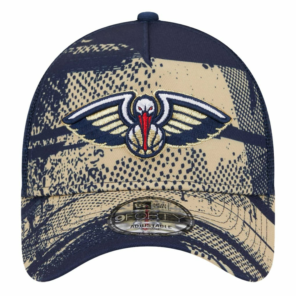 New Orleans Pelicans Tip Off A-Frame Trucker 9FORTY Adjustable Hat Navy/Gold - New Era