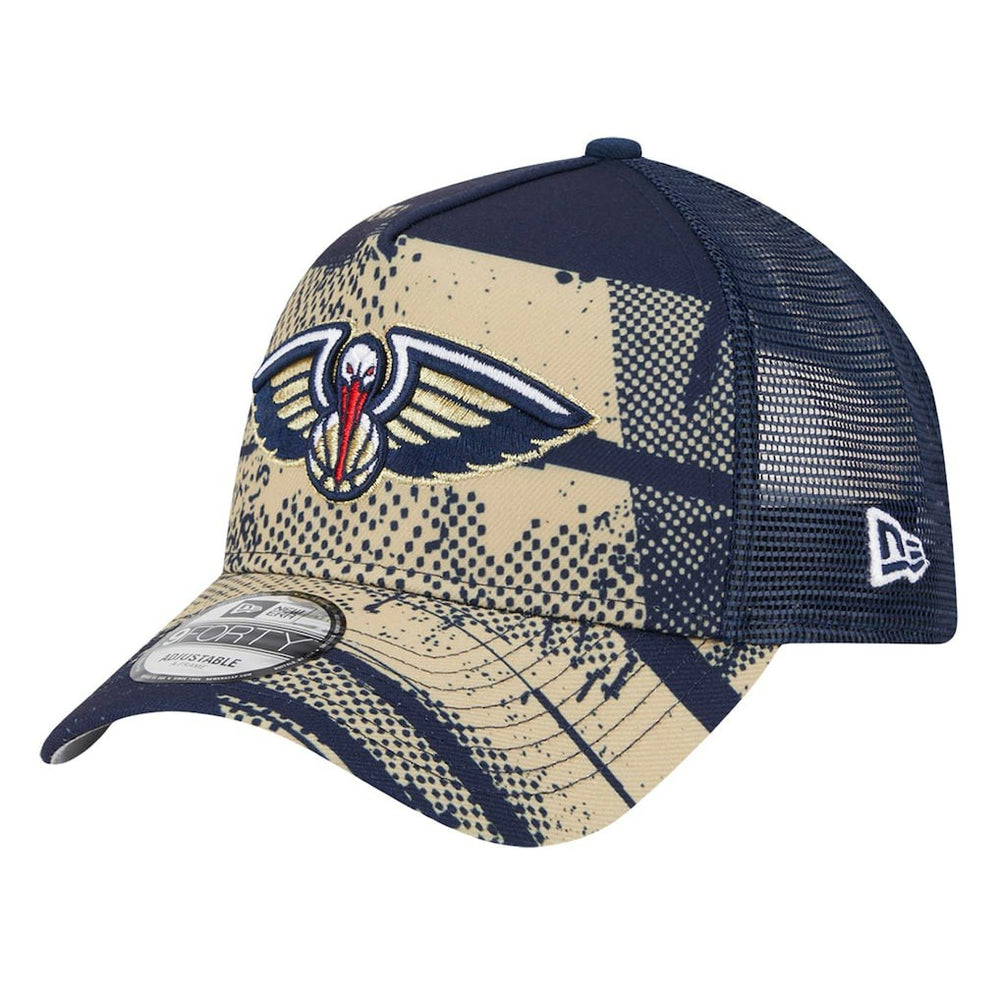 New Orleans Pelicans Tip Off A-Frame Trucker 9FORTY Adjustable Hat Navy/Gold - New Era