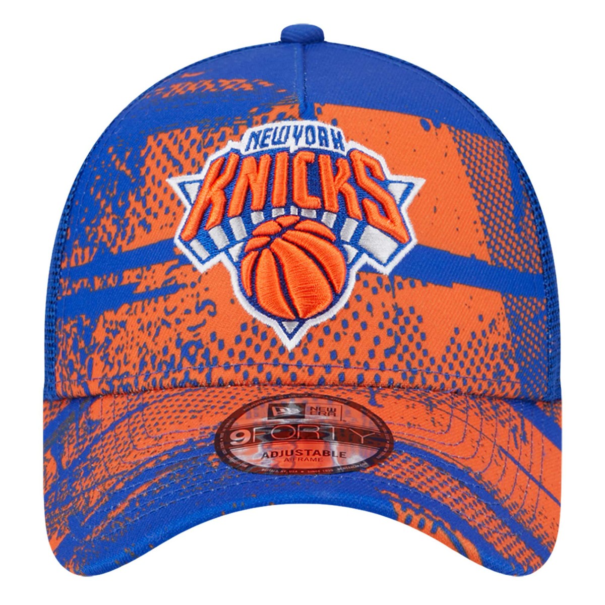 New York Knicks Tip Off A-Frame Trucker 9FORTY Adjustable Hat Blue/Orange - New Era