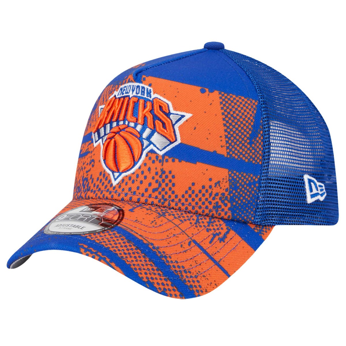 New York Knicks Tip Off A-Frame Trucker 9FORTY Adjustable Hat Blue/Orange - New Era