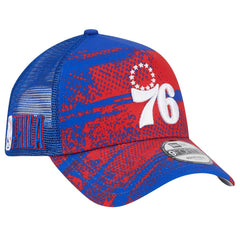 Philadelphia 76ers Tip Off A-Frame Trucker 9FORTY Adjustable Hat Royal/Red - New Era