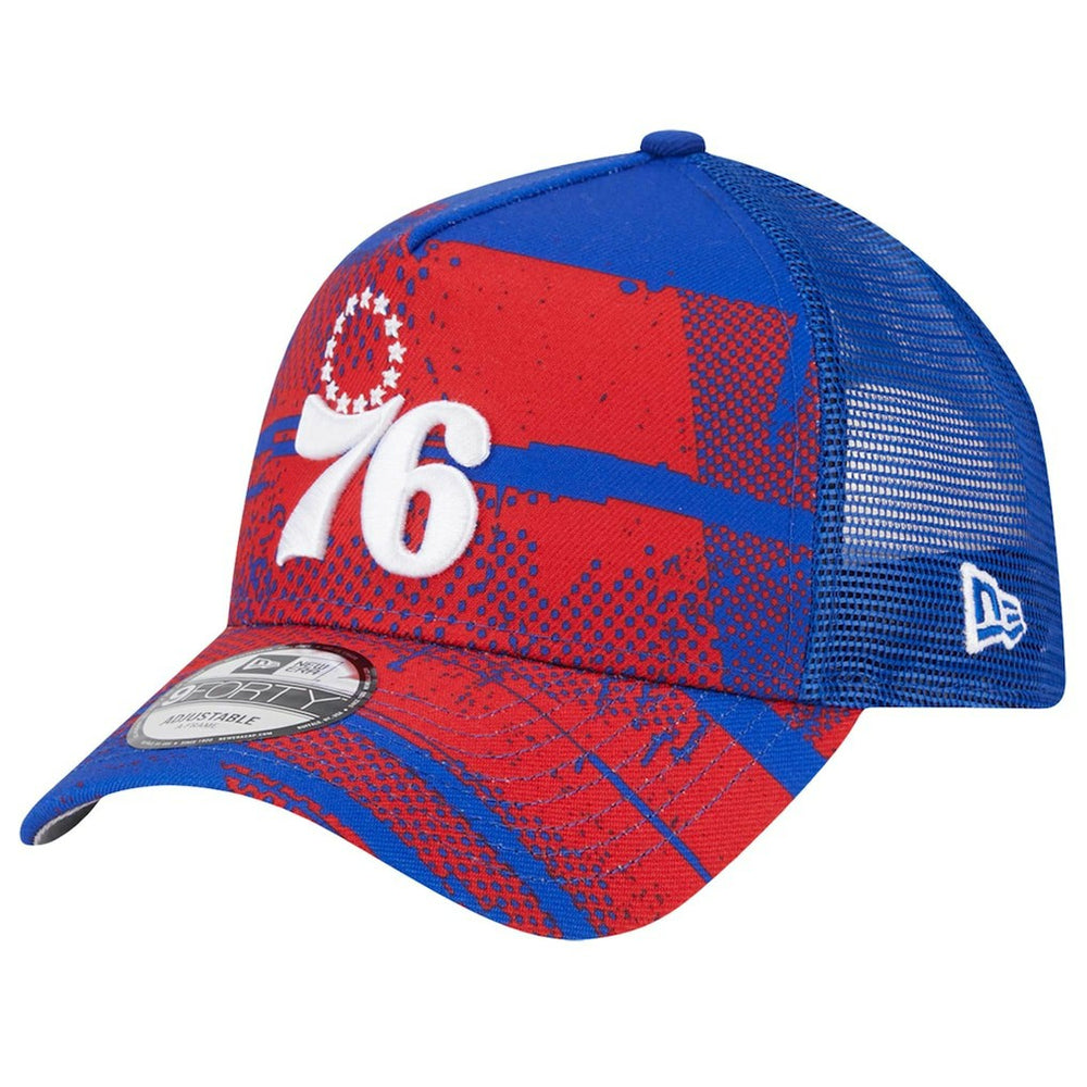 Philadelphia 76ers Tip Off A-Frame Trucker 9FORTY Adjustable Hat Royal/Red - New Era