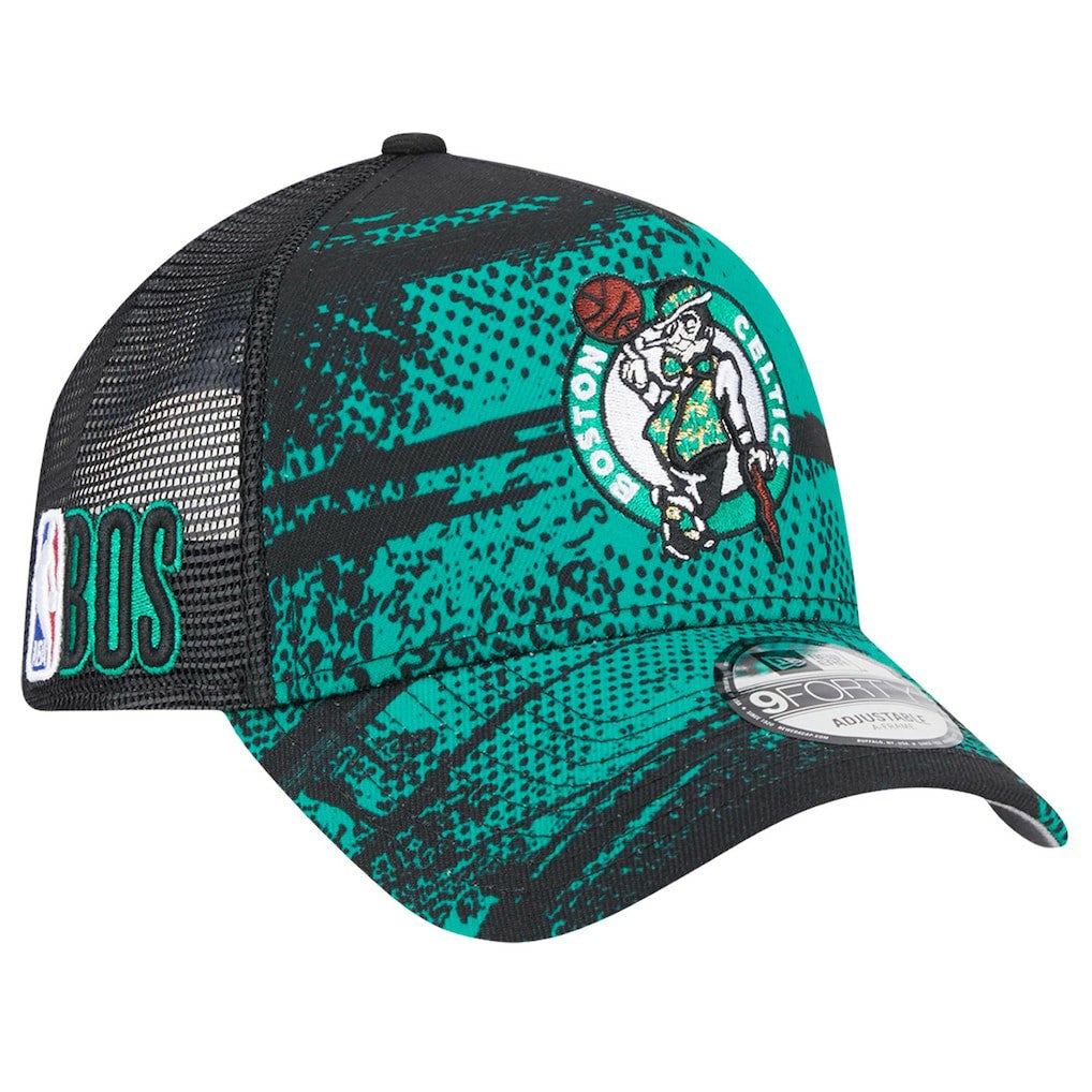 Boston Celtics Tip Off A-Frame Trucker 9FORTY Adjustable Hat Black/Kelly Green - New Era