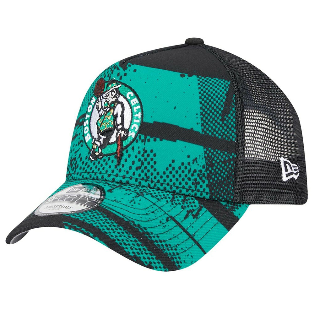 Boston Celtics Tip Off A-Frame Trucker 9FORTY Adjustable Hat Black/Kelly Green - New Era