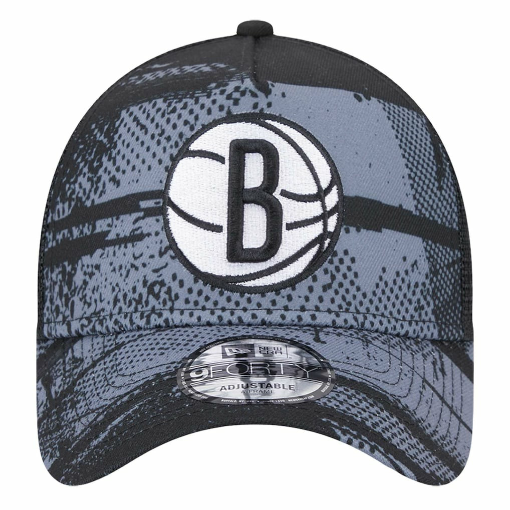 Brooklyn Nets Tip Off A-Frame Trucker 9FORTY Adjustable Hat Black/Charcoal - New Era