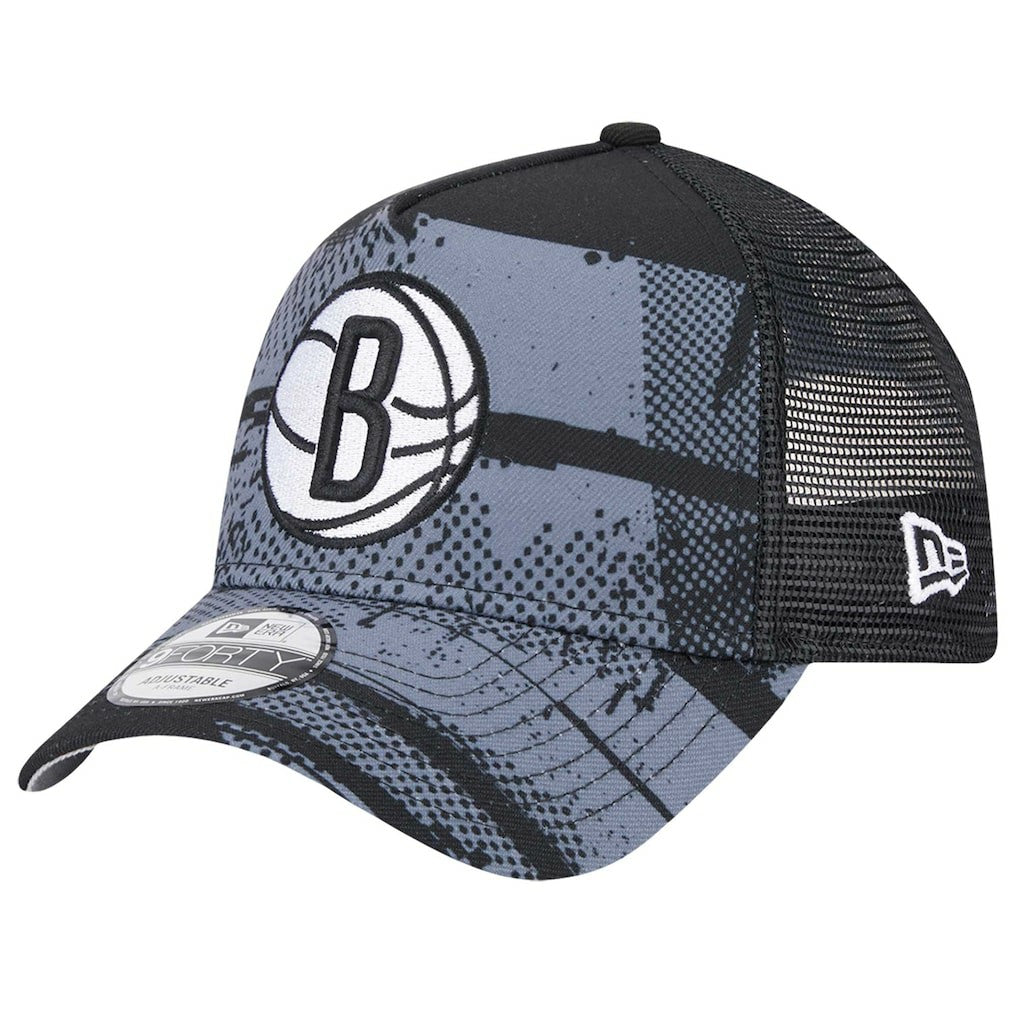 Brooklyn Nets Tip Off A-Frame Trucker 9FORTY Adjustable Hat Black/Charcoal - New Era