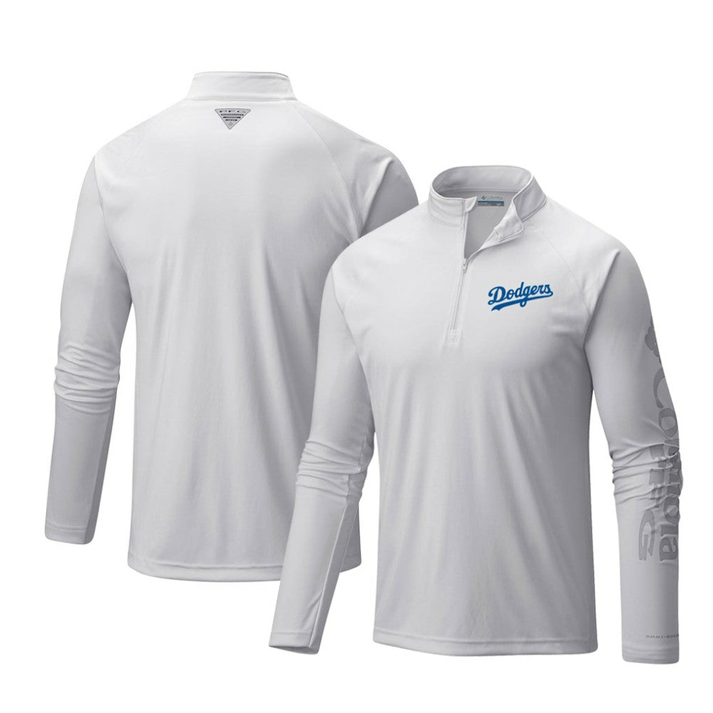 Los Angeles Dodgers Columbia Terminal Tackle Omni-Shade Raglan Quarter-Zip Pullover Top - White Pullover