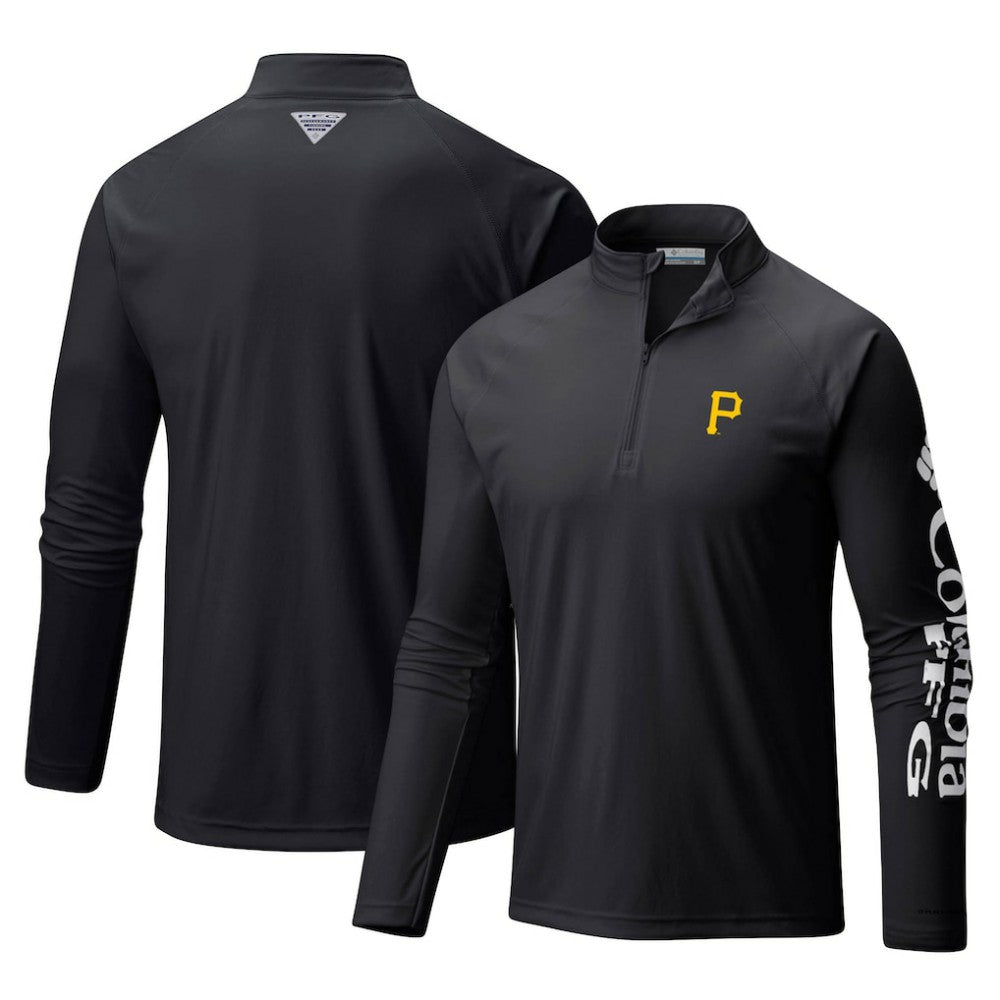 Pittsburgh Pirates Columbia Terminal Tackle Omni-Shade Raglan Quarter-Zip Pullover Top - Black Pullover