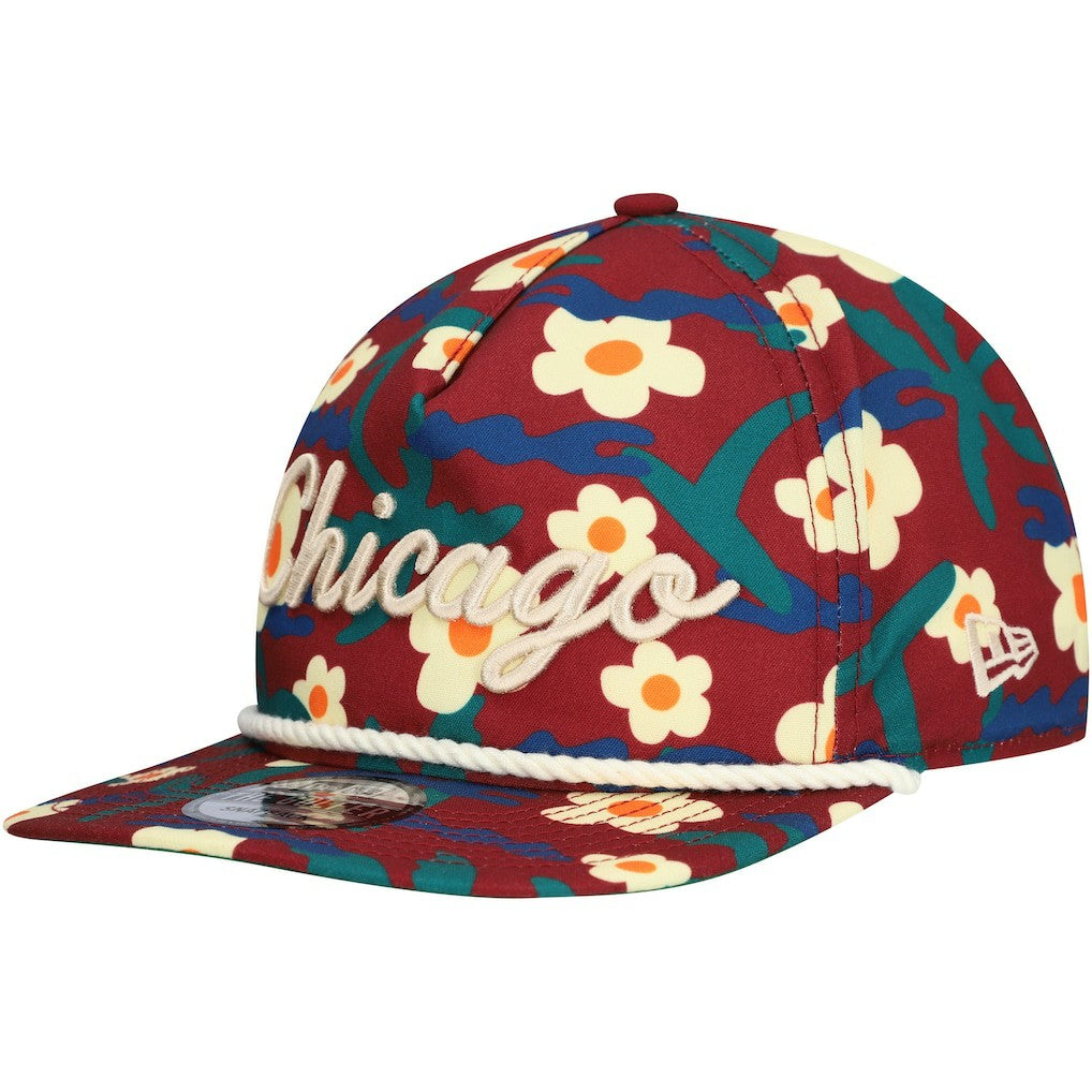 Chicago Bulls Vacation Floral Golfer Snapback Hat Crimson - New Era