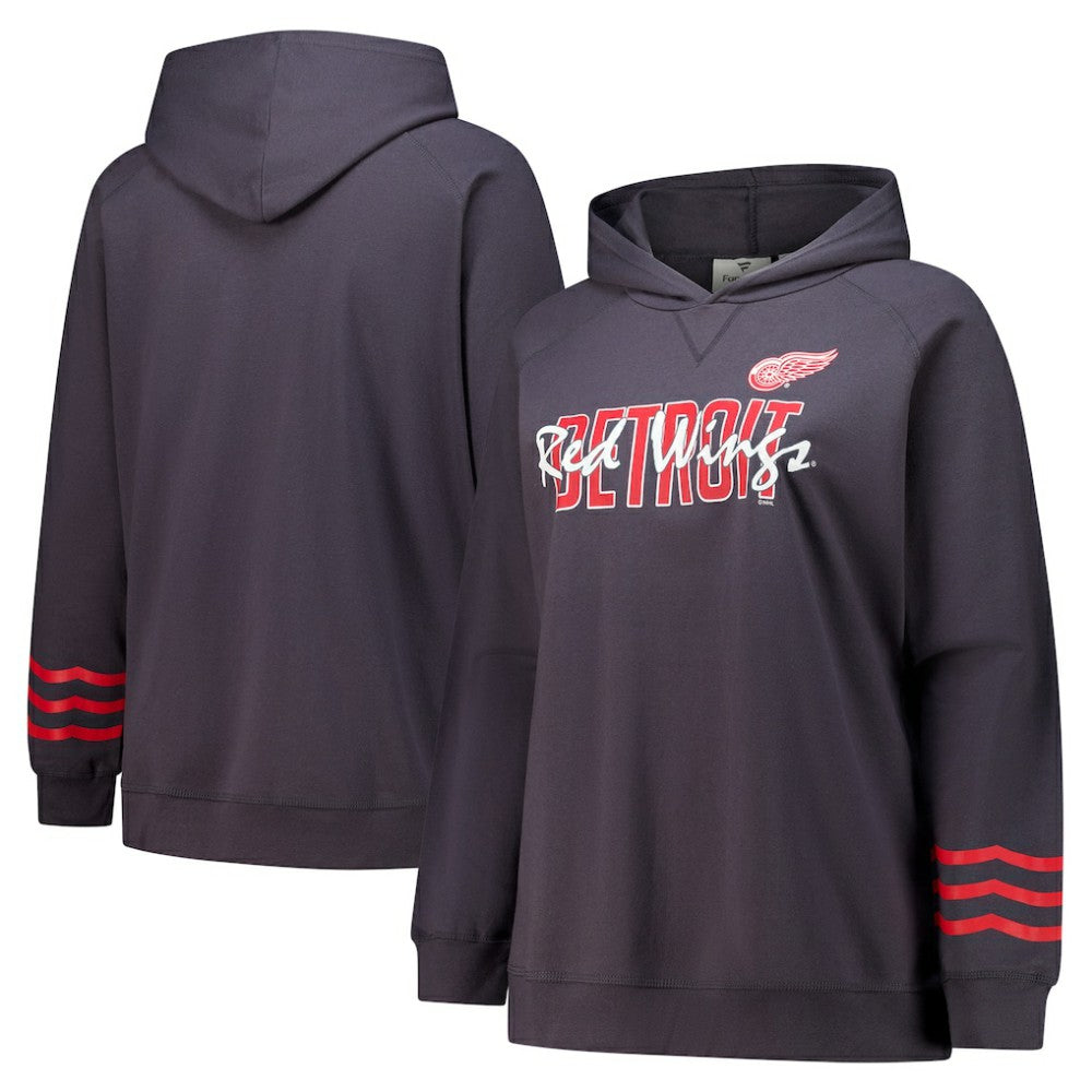 Detroit Red Wings Fanatics Women's Plus Size Lightweight Fleece Raglan Pullover Hoodie - Charcoal | US 201302744