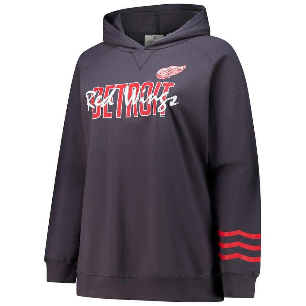 Detroit Red Wings Fanatics Women's Plus Size Lightweight Fleece Raglan Pullover Hoodie - Charcoal | US 201302744