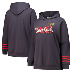 Chicago Blackhawks Fanatics Women's Plus Size Lightweight Fleece Raglan Pullover Hoodie - Charcoal | US 201302746