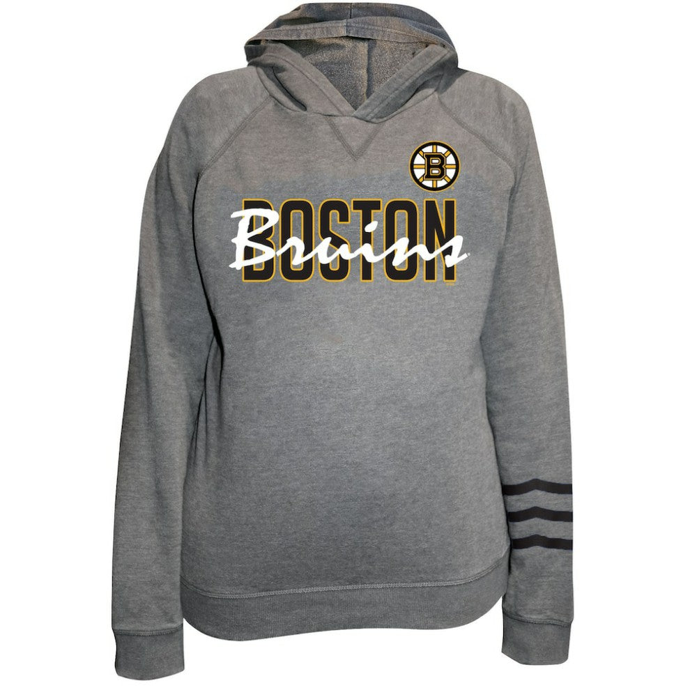 Boston Bruins Fanatics Women's Plus Size Lightweight Fleece Raglan Pullover Hoodie - Heather Gray | US 201302748