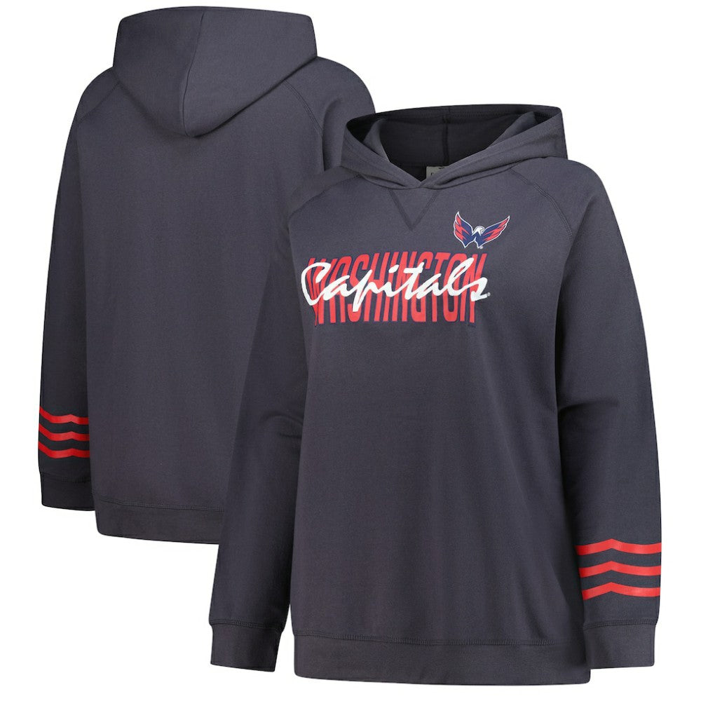 Washington Capitals Fanatics Women's Plus Size Lightweight Fleece Raglan Pullover Hoodie - Charcoal | US 201302749