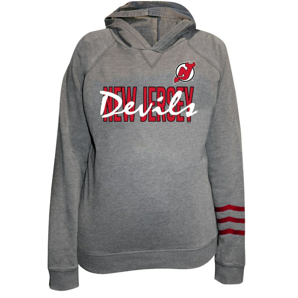 New Jersey Devils Fanatics Women's Plus Size Lightweight Fleece Raglan Pullover Hoodie - Heather Gray | US 201302750