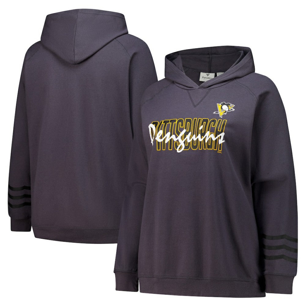 Pittsburgh Penguins Fanatics Women's Plus Size Lightweight Fleece Raglan Pullover Hoodie - Charcoal | US 201302756