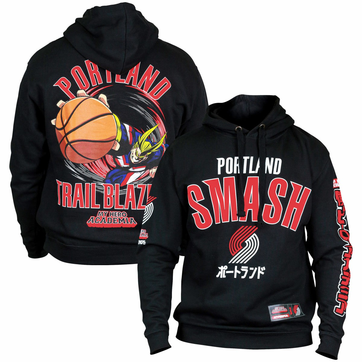 Portland Trail Blazers Hyperfly Unisex NBA x My Hero Academia All Might Smash Pullover Hoodie Black outlet