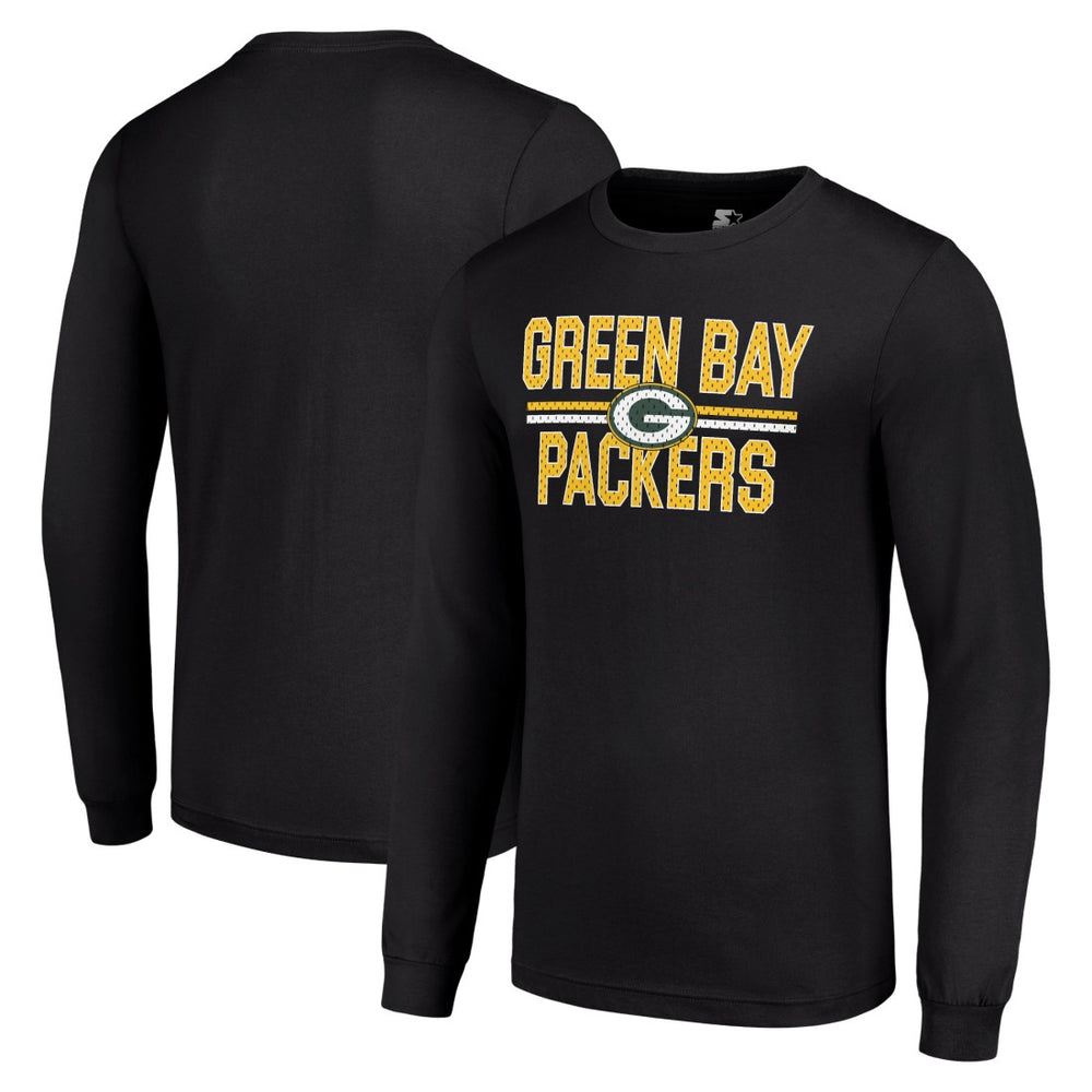 Green Bay Packers Starter Team Mesh Print Graphic Long Sleeve T-Shirt - Black T-shirts