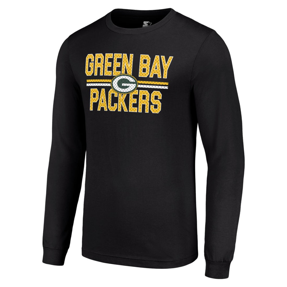 Green Bay Packers Starter Team Mesh Print Graphic Long Sleeve T-Shirt - Black T-shirts