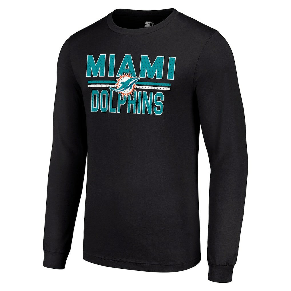 Miami Dolphins Starter Team Mesh Print Graphic Long Sleeve T-Shirt - Black T-shirts